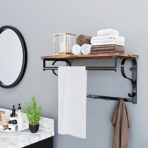 Wall Mounted Coat Rack with Shelf, 5-Hook Entryway Organizer with Hanging Rail, 33 lb Shelf Capacity for Bathroom Laundry Room, Rustic Brown & Black - 1 of 4