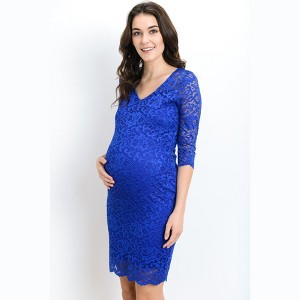 Hello MIZ Womens Floral Scallop Lace V-Neck Maternity Dress - 1 of 1
