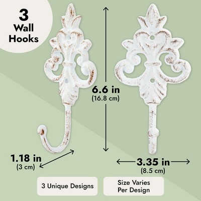 Vintage White Cast Iron Wall Hooks Set with Screws
