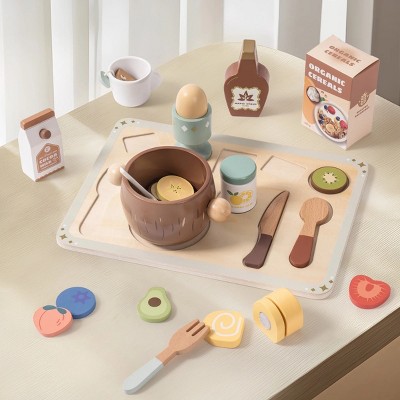 ROBOTIME Play Food And Toy Kitchens, Wooden Play Food Set, Pretend Play, Food Toys, Play Kitchen Accessories, Multicolored, 8.86"*12.01"*3.35"