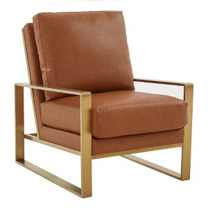LeisureMod Jefferson Accent Arm Chair Upholstered in Faux Leather with Gold Stainless Steel Frame - 1 of 4
