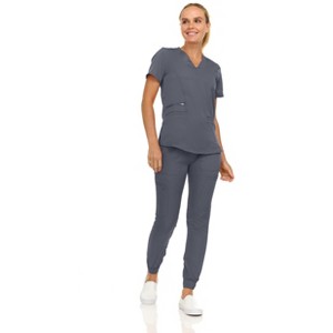 MediChic Scrubs for Women's V-Neck Scrub Set with Six Pocket Cargo Jogger Pants with 4-Way Stretch - 1 of 4
