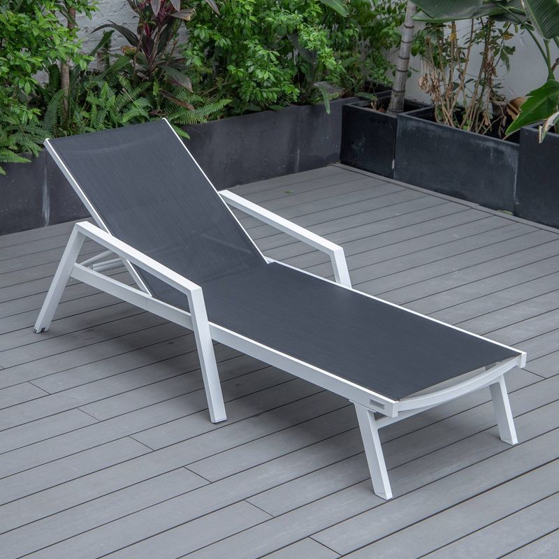 LeisureMod Marlin Patio Sling Chaise Lounge Chair With Arms in White Aluminum, 4 of 12