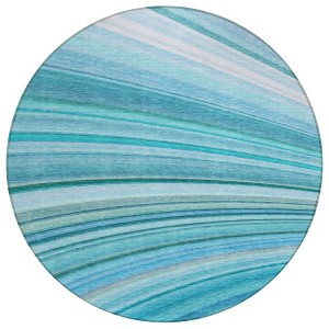 Teal Blue Aqua And Blue Abstract Washable Indoor Outdoor Area Rug - 1 of 4