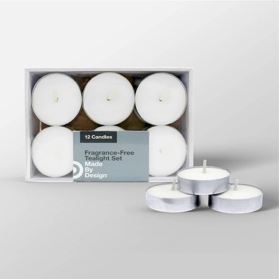 3.1" x 1.5" 12pk Unscented Tealight Candle Set White - Made By Design™