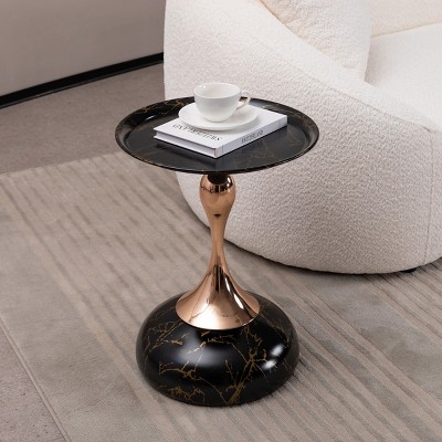 Small Circle Side Table,Metal Drink Table Settee Side Tables Unique End Tables For Living Room,Serving Tray Top Martini Table-Cuddlewood