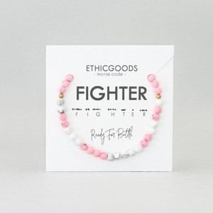 ETHIC GOODS Women's 4mm Morse Code Bracelet [FIGHTER] - Pink Howlite & Howlite - 1 of 4