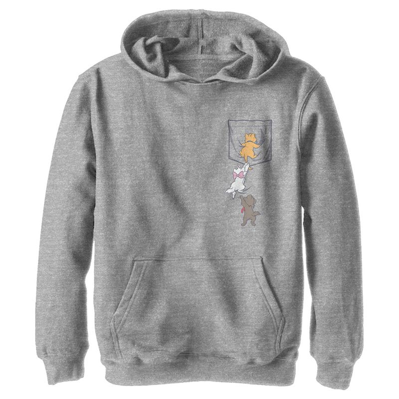 Boy's Aristocats Kittens Climbing Pocket Badge Pull Over Hoodie, 1 of 5