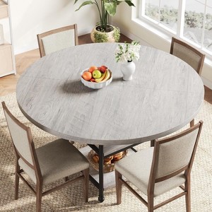 47" Round Wood Dining Table for 4-6 People with 3-Tier Storage Shelves & Roman Metal Legs Modern Kitchen Table for Dining Room, Living Room - 1 of 4
