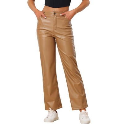 INSPIRE CHIC Women's High Waist Straight Leg Side Pockets Casual Punk Faux Leather Pants