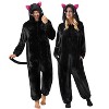 Joyfy Halloween Black Cat Pajama Hooded Jumpsuit Costume for Adult, Animal Halloween Costume Dress Up for Women Men - 3 of 4