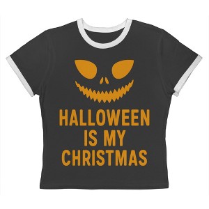 Rerun Island Women Halloween Is My Christmas Grin Short Sleeve Graphic Cotton Retro Vintage Ranger Baby Tee - 1 of 4