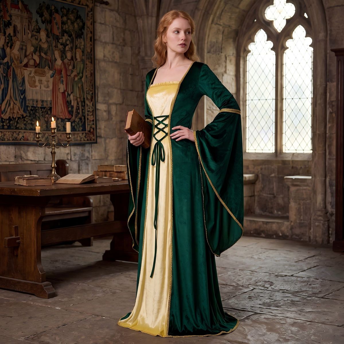 Joyfy Women's Halloween Costume Renaissance Costume, Women Velvet Medieval Dress, Adult Irish Renaissance Dress for Women Halloween Cosplay Party - thumbnail 9