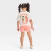 Toddler Girls' 2pc Barbie Surf Short Sleeve T-Shirt and Shorts Set - White/Pink - 2 of 4