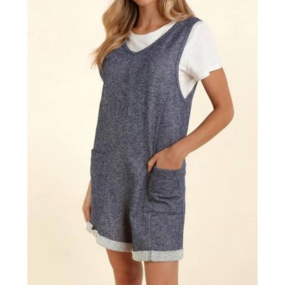 Women's Sleeveless Two Tone Denim With Pockets Romper - Haptics