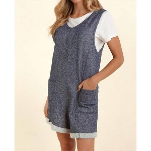 Women's Sleeveless Two Tone Denim With Pockets Romper - Haptics - 1 of 3