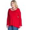 24seven Comfort Apparel Womens Long Sleeve Plus Size Criss Cross Cold Shoulder Top - 2 of 4