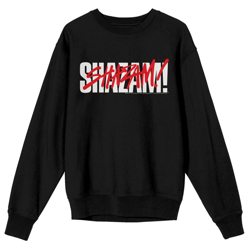 Shazam 2 Fury Of The Gods White And Red Text Crew Neck Long Sleeve Black Adult Sweatshirt, 1 of 4