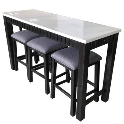 60" Weathered Espresso Marble Top Counter Height Dining Set