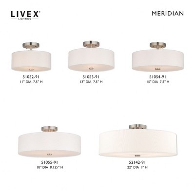 Brushed Nickel 22" Drum Semi-Flush Mount with Off-White Shade