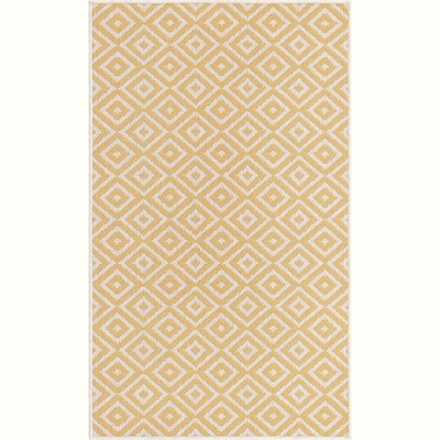 Yellow Ivory Geometric 8' x 10' Flat Woven Outdoor Rug