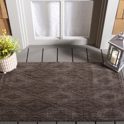Brown Geometric Low Pile Indoor/Outdoor Area Rug