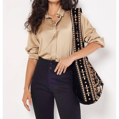 Women's Oversized Satin Hi Low Shirt - APRICOT