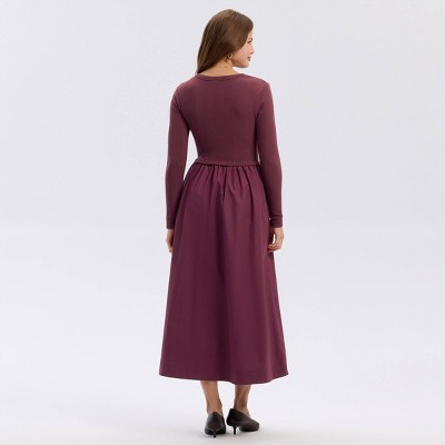 Women&rsquo;s Long Sleeve Woven Knit Midi Sweater Dress – A New Day