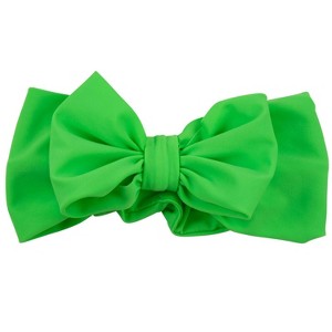 RuffleButts Girls UPF50+ Swim Bow Headband - Neon Lime, One Size - 1 of 2