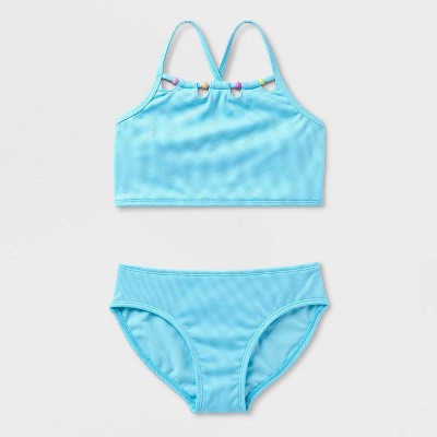 Cat & Jack Girls' Solid Bikini with Beads - Cat & Jack™ Blue M — фото 2