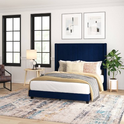 Full Soren Velvet Upholstered Platform Bed Frame With Wingback ...