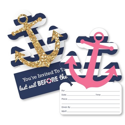 Big Dot of Happiness Last Sail Before the Veil - Shaped Fill-in Invitations - Nautical Bachelorette Invitation Cards with Envelopes - Set of 12