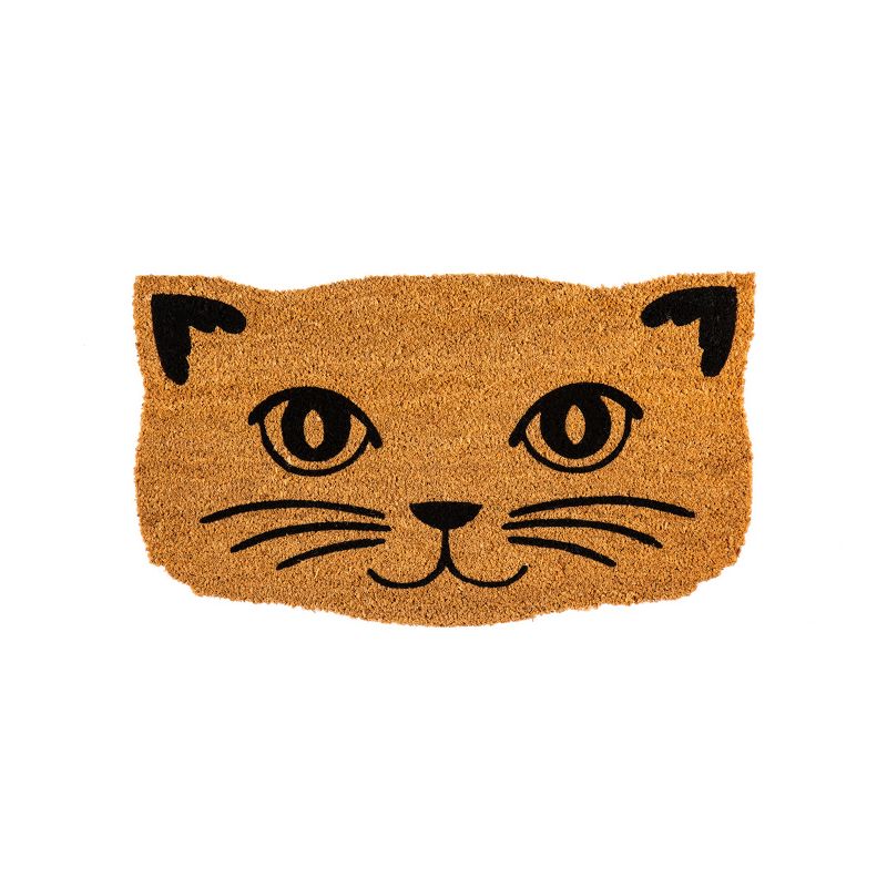 Evergreen Cat Face Shaped Indoor Outdoor Natural Coir Doormat 1'4"x2'4" Brown, 1 of 10