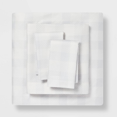 Queen Holiday Patterned Cotton Sheet Set Gray Buffalo Check - Wondershop™