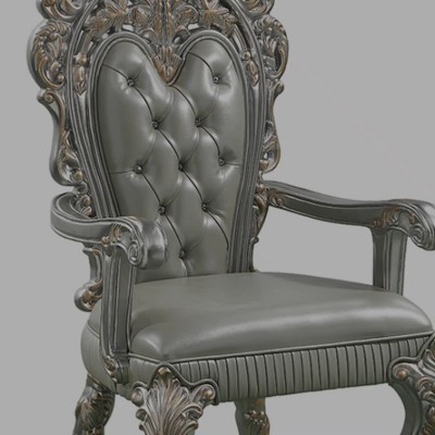 Sandoval Beige Faux Leather Arm Chair with Champagne Finish