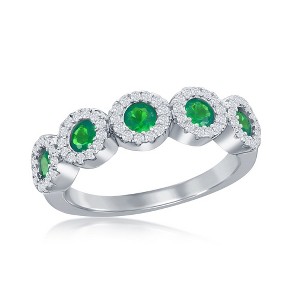Bella Silver Sterling Silver, Round White & Emerald CZ Half Eternity Ring - Available Sizes:  9 ,  8 ,  7 ,  6 - 1 of 2