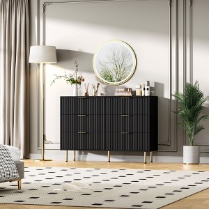 Fluted Wood Dresser 6 Drawers Dresser for Bedroom, Large Modern Chest of Drawers, Brown Dresser - 1 of 4