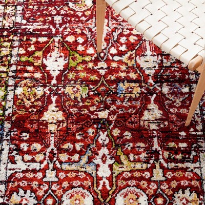 Red Synthetic Hand-knotted Round Area Rug