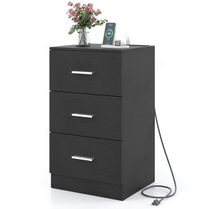 Costway 1/2 PCS Nightstand with Charging Station, 3 Storage Drawers for Bedroom, Living Room White/Black/Natural - 1 of 4