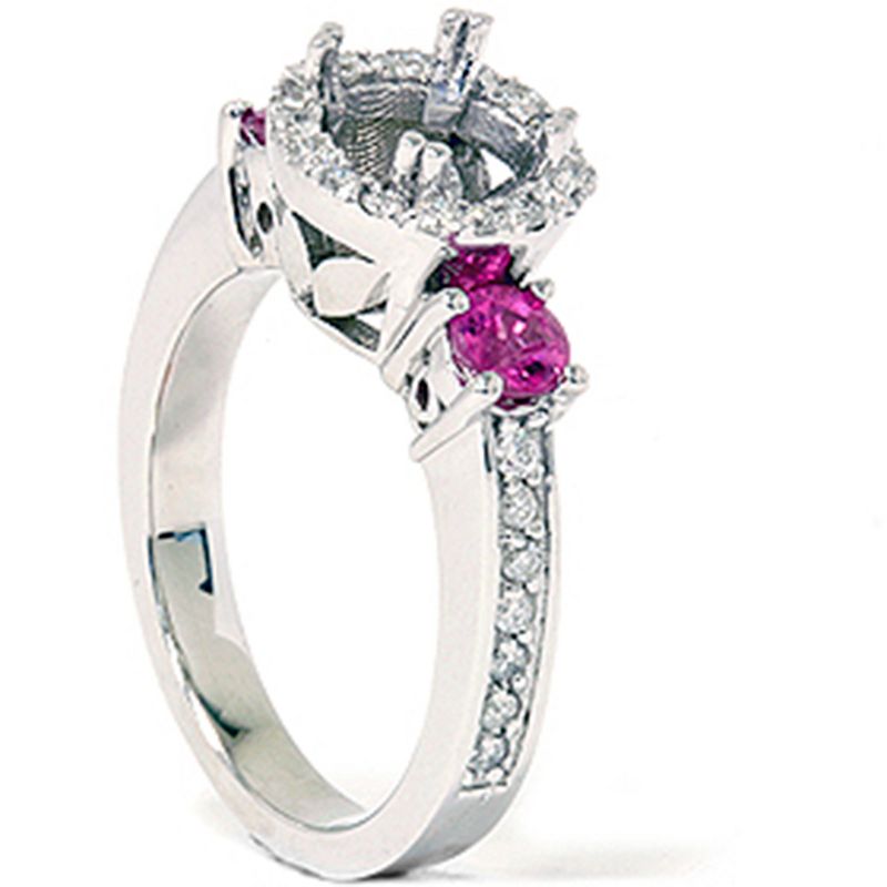 Pompeii3 3/4ct Pink Sapphire & Diamond Engagement Ring Semi Mount 14K White Gold, 2 of 5