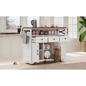 UNISOAR White 46.5" Farmhouse Kitchen Island with Wheels - 1 of 4