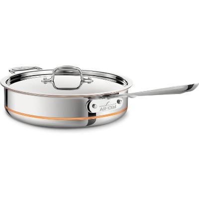 All-Clad Copper Core 5-Ply Stainless Steel Sauté Pan with Steel Lid 5 Quart Induction Oven Broiler Safe 600F Pots and Pans, Cookware Silver