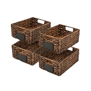 happimess Lane 12" Classic Farmhouse Handwoven Hyacinth Pantry Baskets with Chalkboard Labels and Handles - 1 of 4