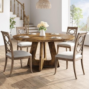 47-Inch Round Dining Table for 4-6 People -Industrial Kitchen Table with Metal Pedestal Base, Space-Saving Circle Table for Dining Room - 1 of 4