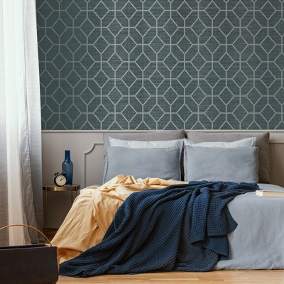 Asscher Teal and Metallic Gold Geometric Vinyl Wallpaper