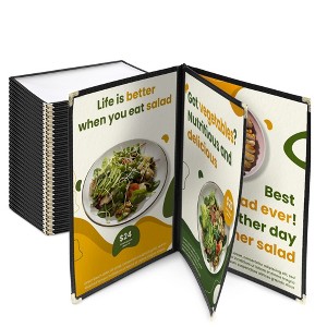 WeChef 30 Pack 8.5 x 14" Menu Cover Trifold 6 View 3 Page Restaurant Cafe Book Clear Black - 1 of 4