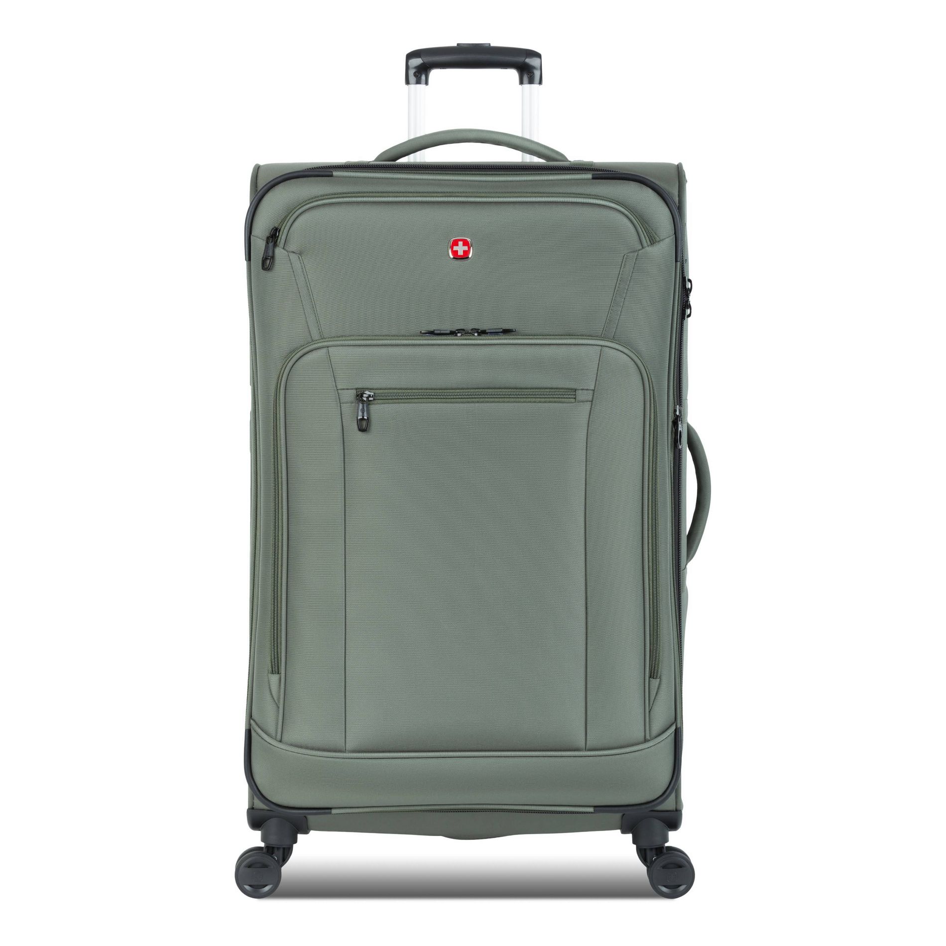 SWISSGEAR Zurich Softside Large Checked Spinner Suitcase - Green: Tear-Resistant, 8 Wheels