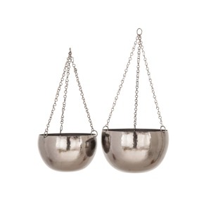 Set of 2 Round Modern Iron Hanging Planters Black - Olivia & May: Indoor Metal Ceiling-Mounted, No Drainage Holes - 1 of 4