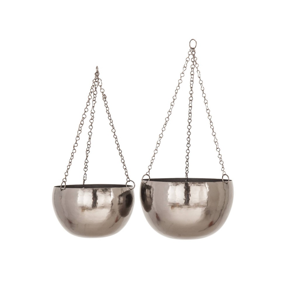 Photos - Flower Pot Set of 2 Round Modern Iron Hanging Planters Black - Olivia & May: Indoor Metal Ceiling-Mounted, No Drainage Holes