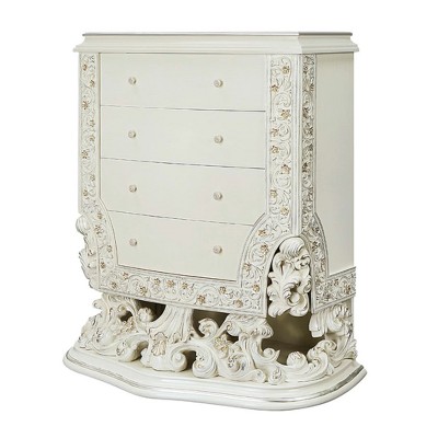 Adara 52" Antique White Floral-Embellished Storage Chest